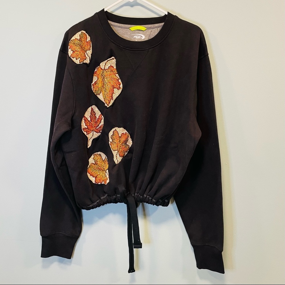 Fall sweater! Falling leaves autumn sweater! Custom tie front sweatshirt size L